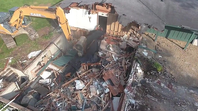 Drone footage of a house demolition